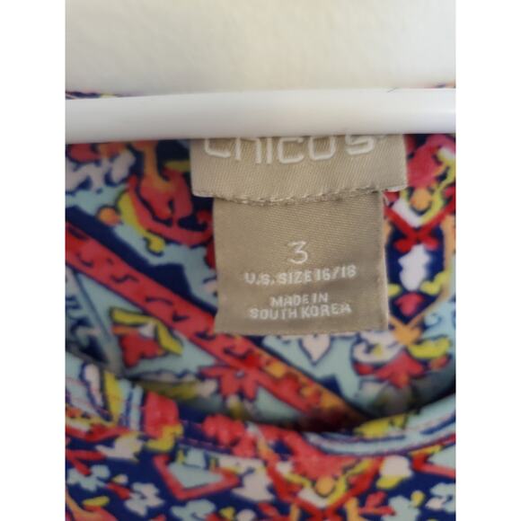 Chico’s Medallion Shift Dress Tie Sleeves Stretchy No Iron Women’s Sz 3 16-18‎ - Picture 3 of 5